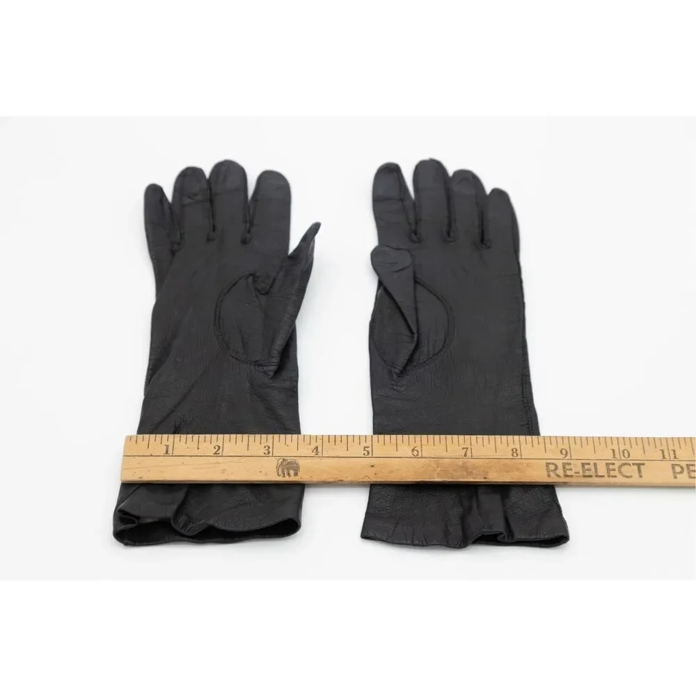 Vintage 1960s KISLAV Black Leather Gloves Women’s‎ 6.5 Made in France